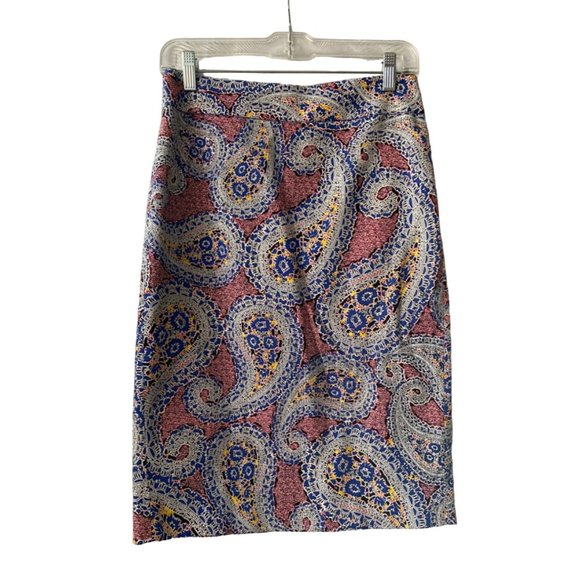 J Crew No 2 Pencil Skirt Blue Pink Paisley Size 2 - Picture 1 of 5